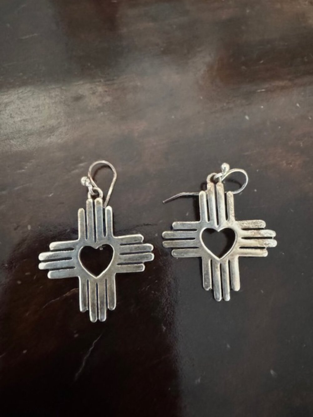 ✨ Sterling Silver Zia Heart Cross Earrings – Southwest Style ✨